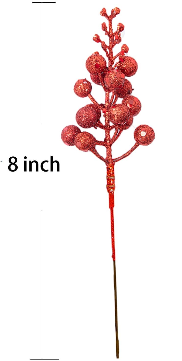 Christmas Tree Decorations, Red Christmas Glitter Stems 8 Inch, Artificial Ch…