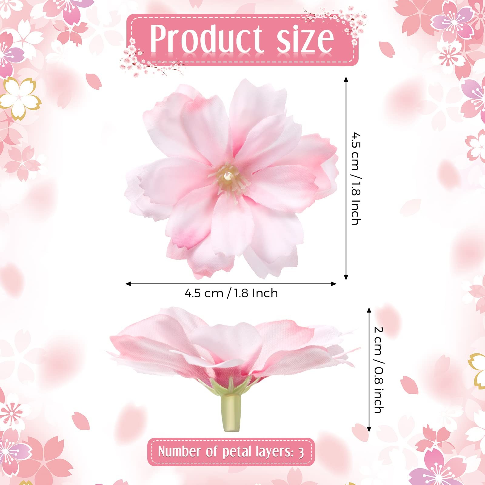 100 PCS Pink Faux Flower Heads Silk Plum Blossom 1.8 Inch DIY Crafts