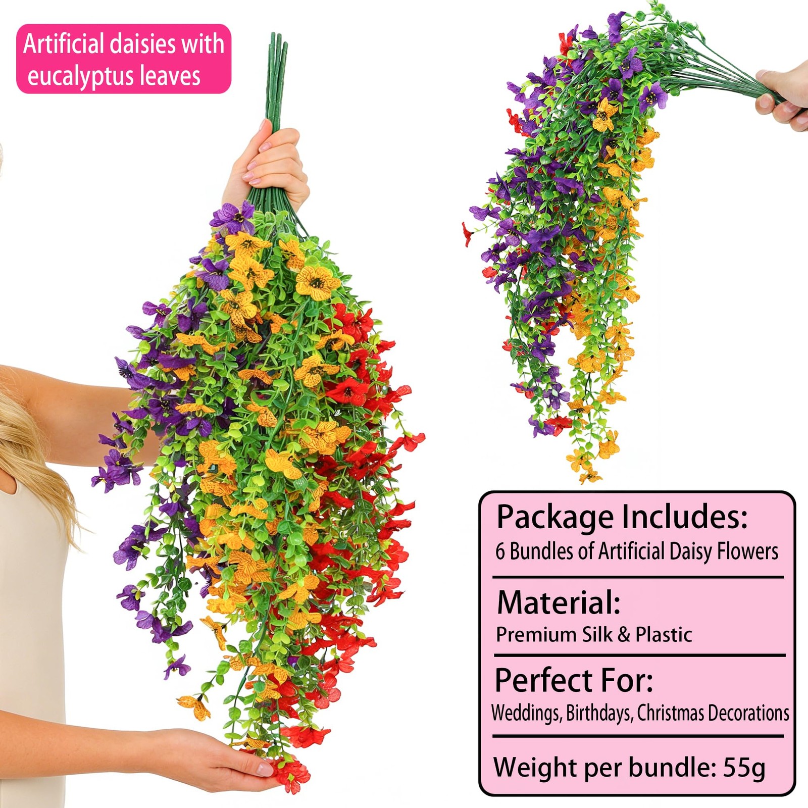 6 Pcs Artificial Hanging Flowers for Outdoor Indoor Garden Home Decoration, N…