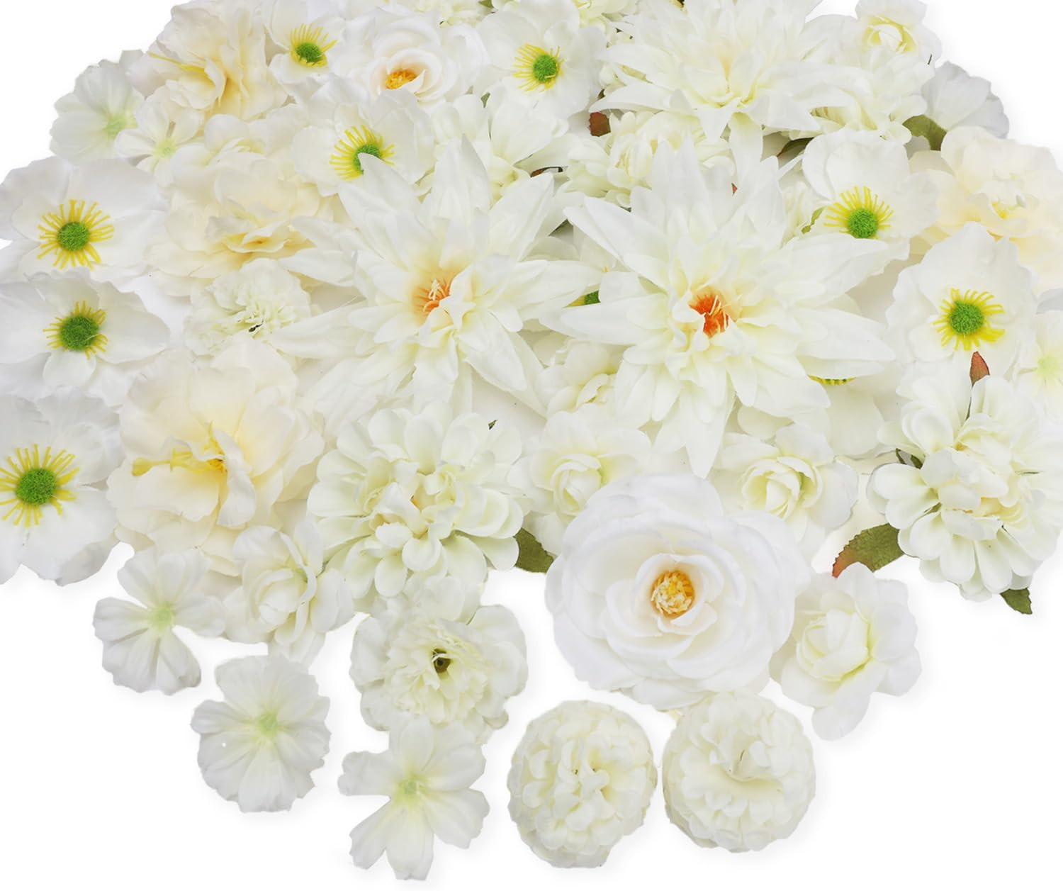 56 PCS Artificial Flower Heads White Bulk Fake Rose Peony Hydrangea Faux Flowers