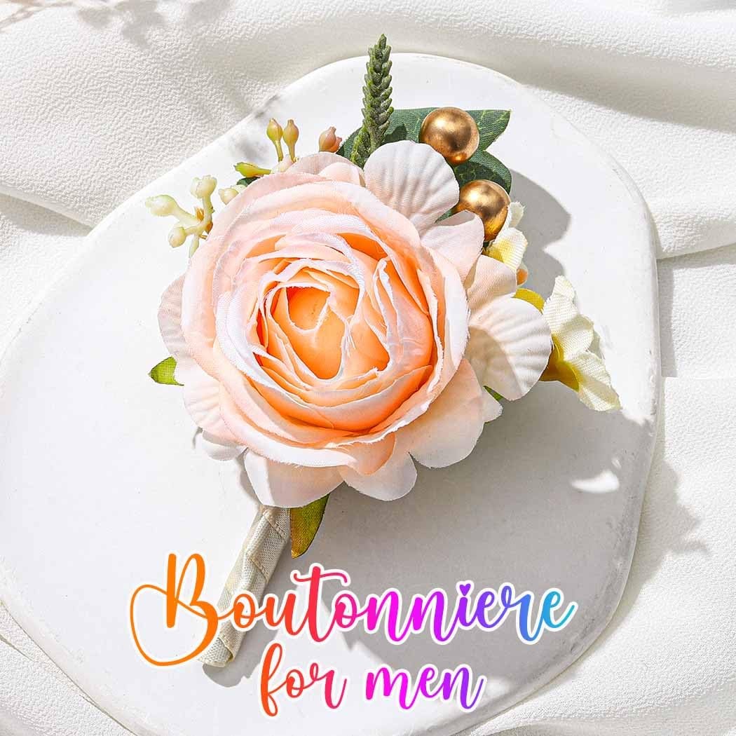 Pink Rose Boutonniere Groom Groomsman Wedding Flower Prom Suit Decoration