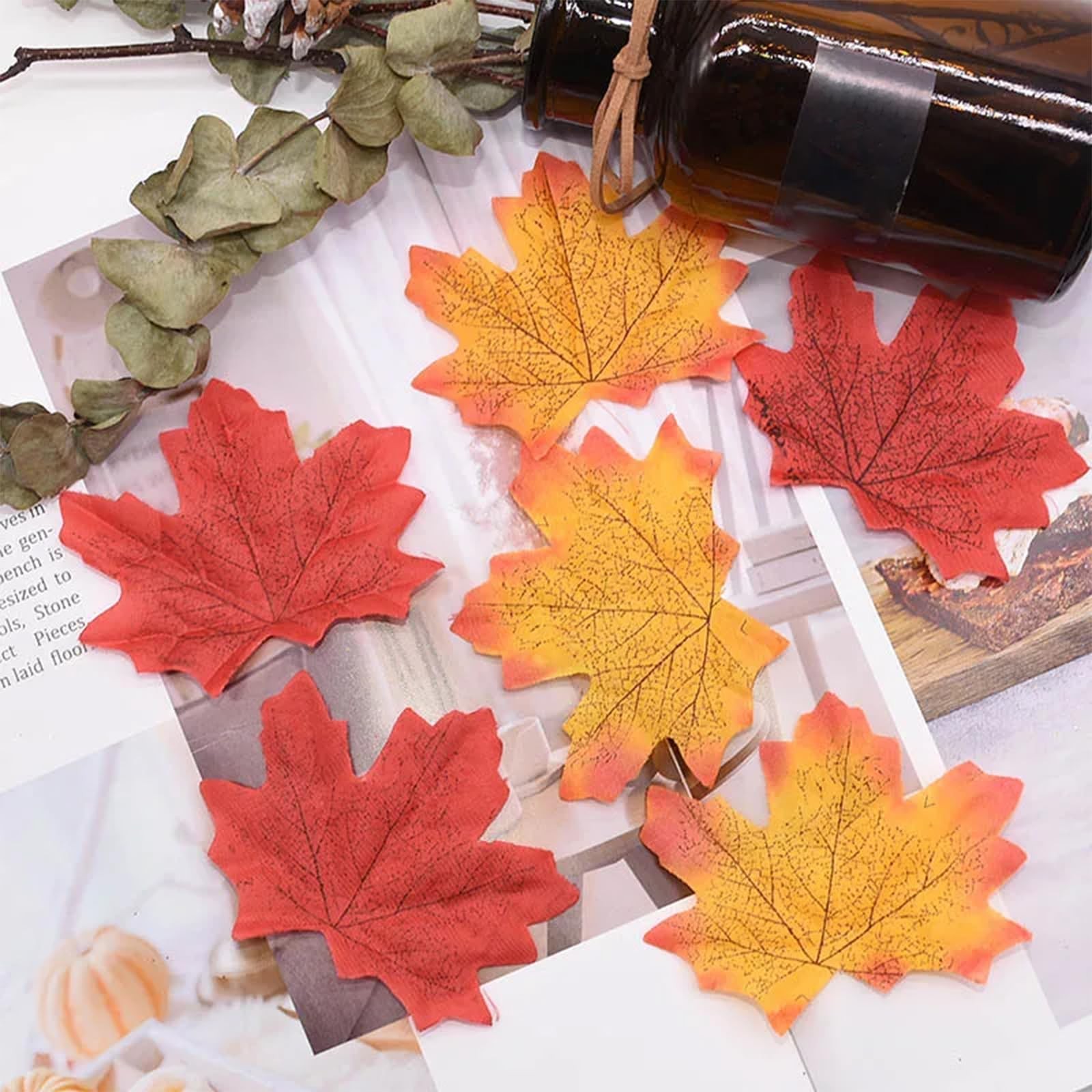 100Pcs Fake Fall Leaves, 8cm/3.15inch Autumn Leaves, Fall Party Decorations M…