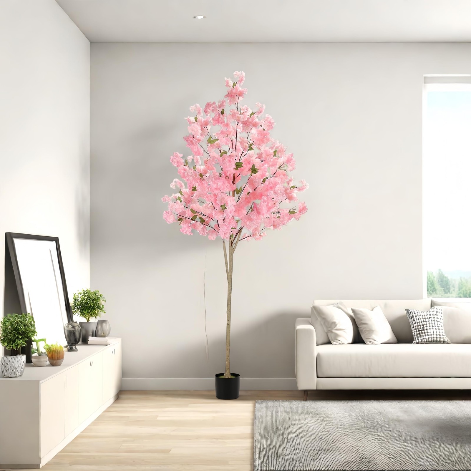 Artificial Cherry Blossom Tree, 6FT Pink Faux Sakura Tree with Pot, Realistic…