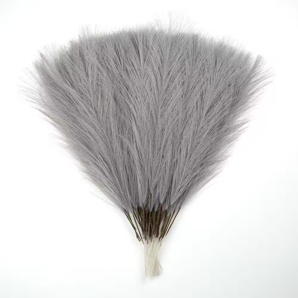 2 In. 56 Pieces Gray Artificial Plant Faux Pampas Grass Boho Fluffy Flower Vase