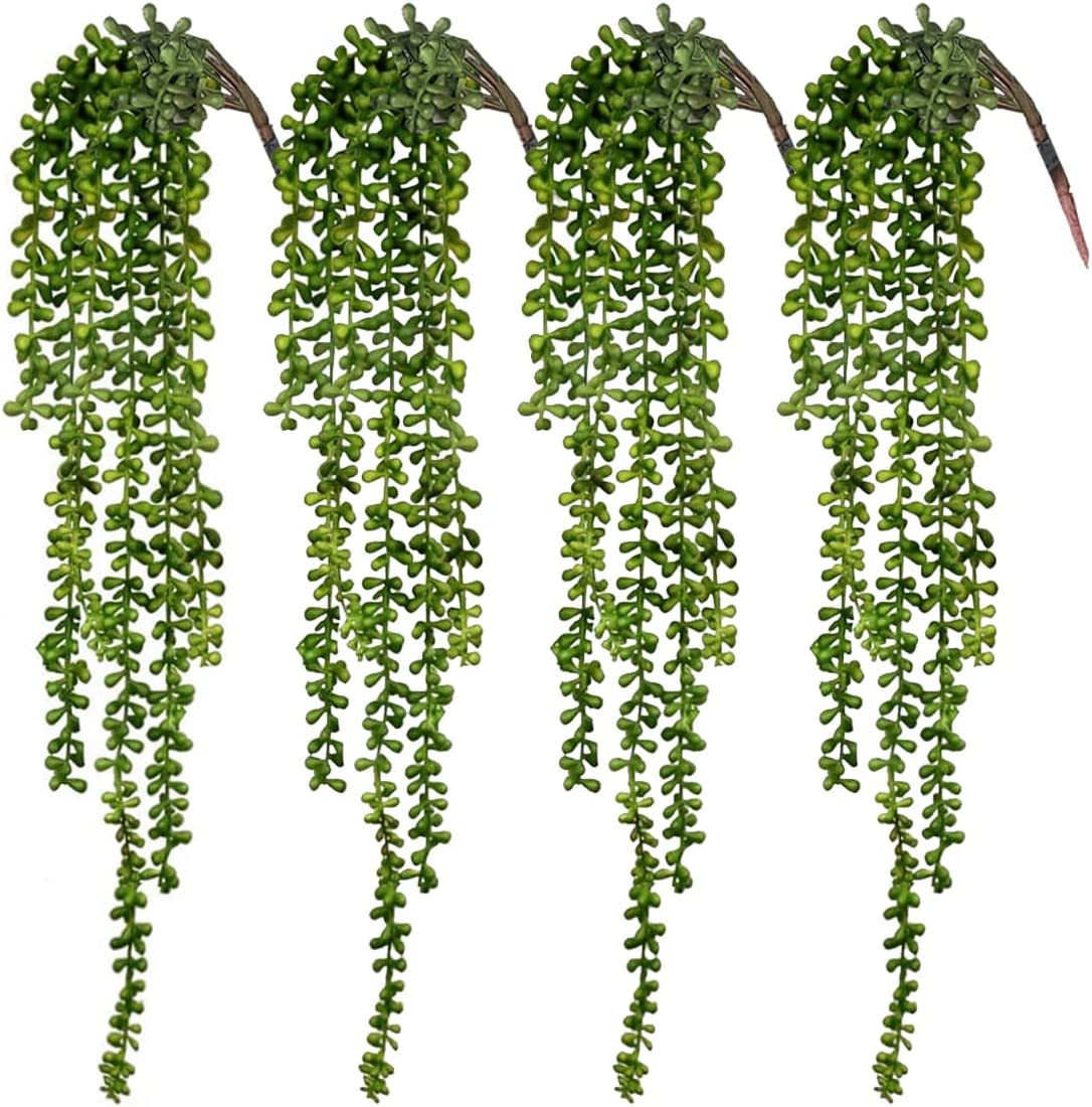 4Pcs Fake Hanging Plants, String of Pearls Artificial Hanging Succulents Greener