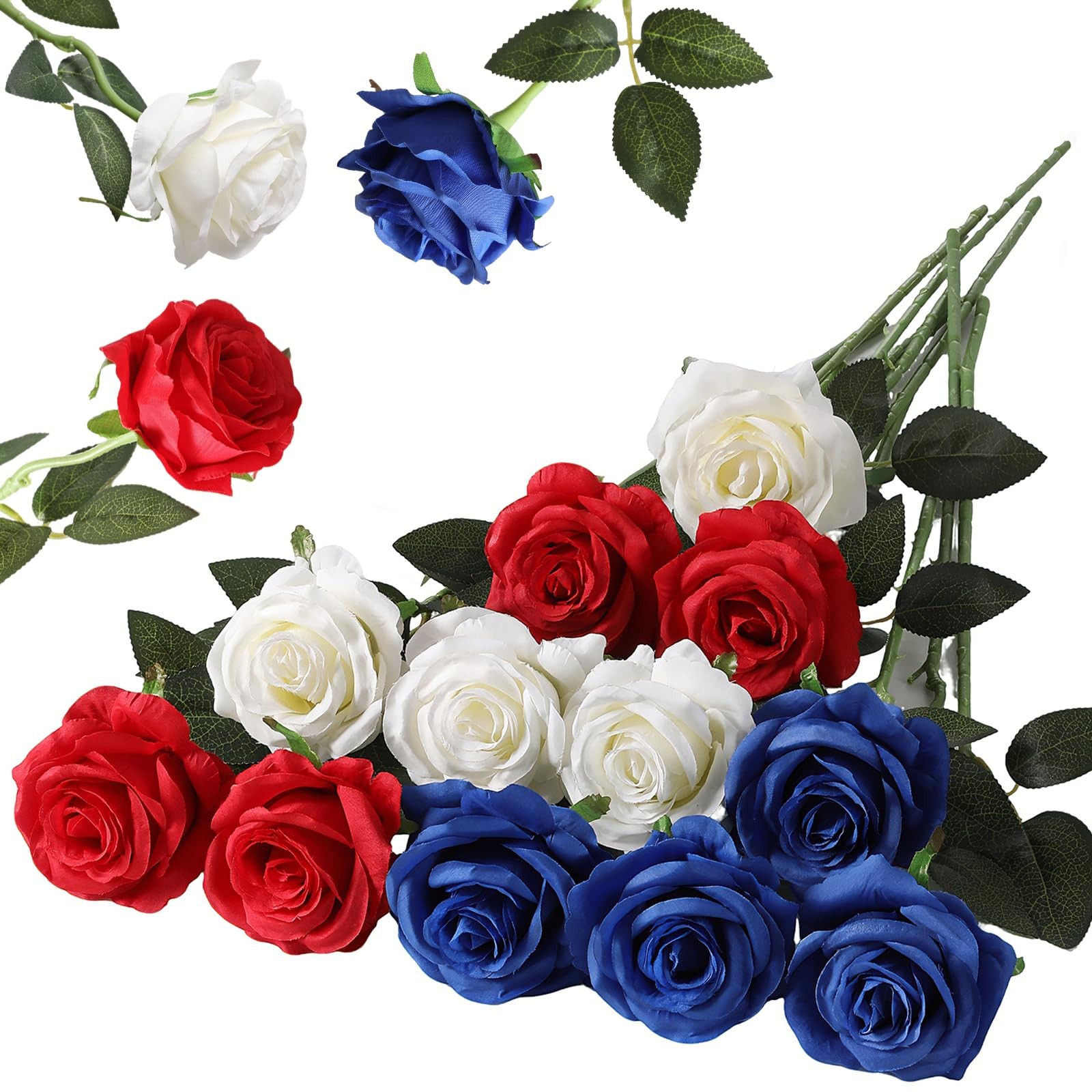 12PCS Artificial Silk Flowers Realistic Roses Bouquet Long Stem for Home Wedd…