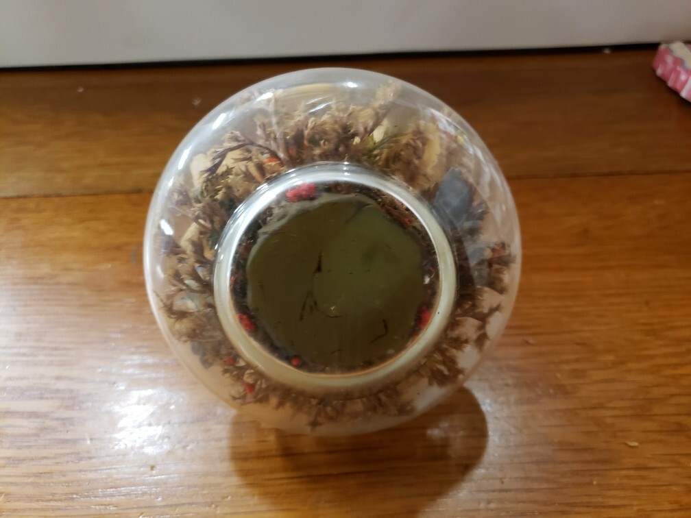 Vtg Apothecary Jar w/Lid Butterfly Terrarium Floral Dried Flowers 5”