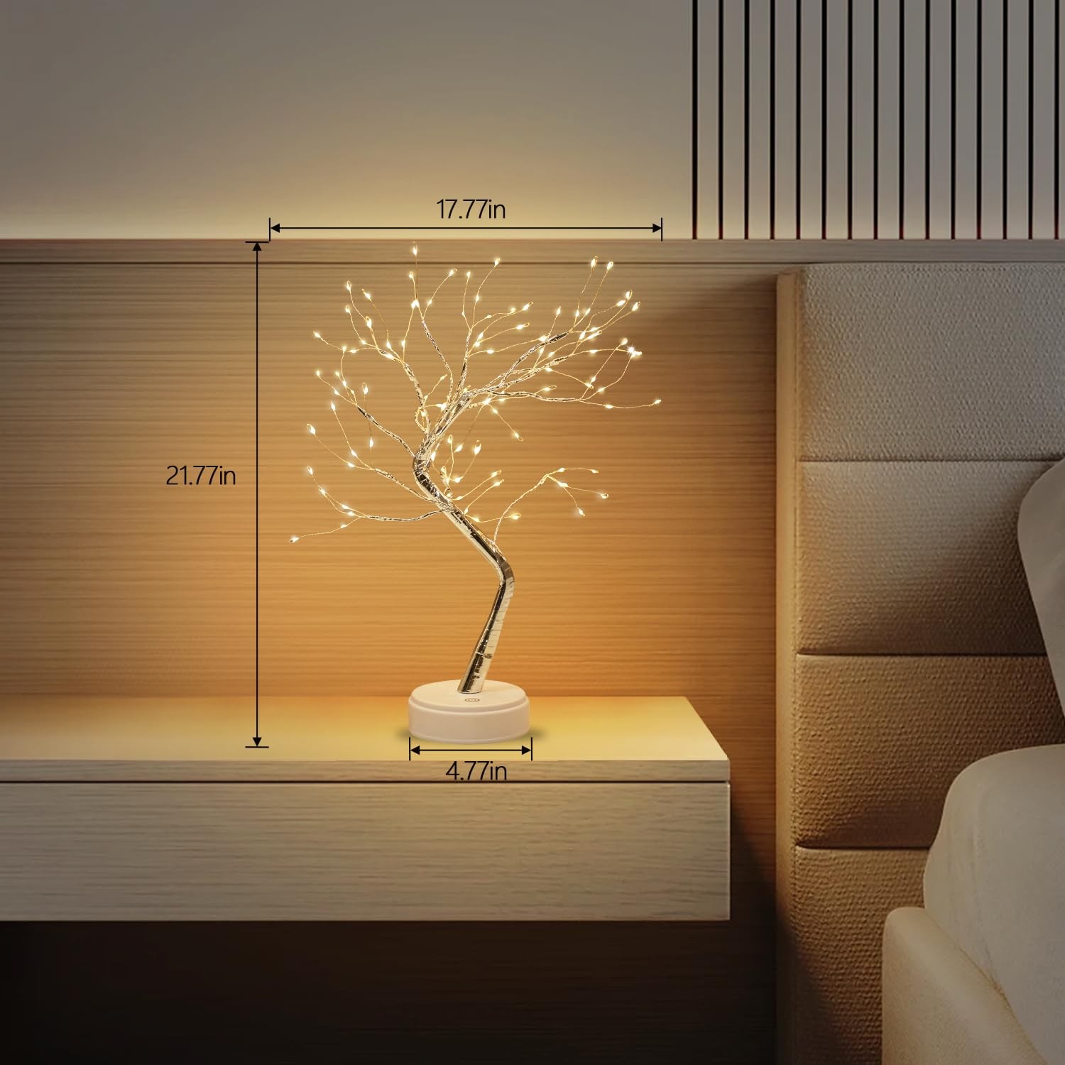 21 Inch 108 LED Tree Lamp Warm White Silver Artificial Desktop Light Decor