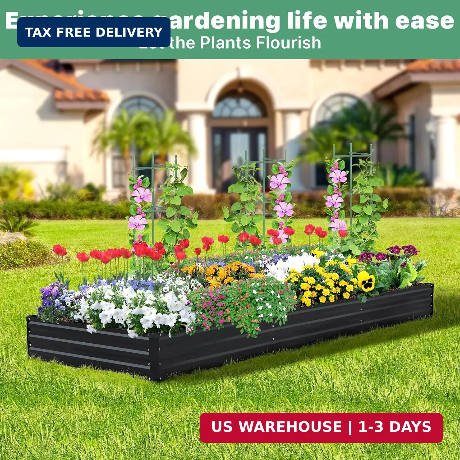 12×4×1ft Galvanized Metal Raised Garden Bed, Metal Planter Kit Box Outdoor for D