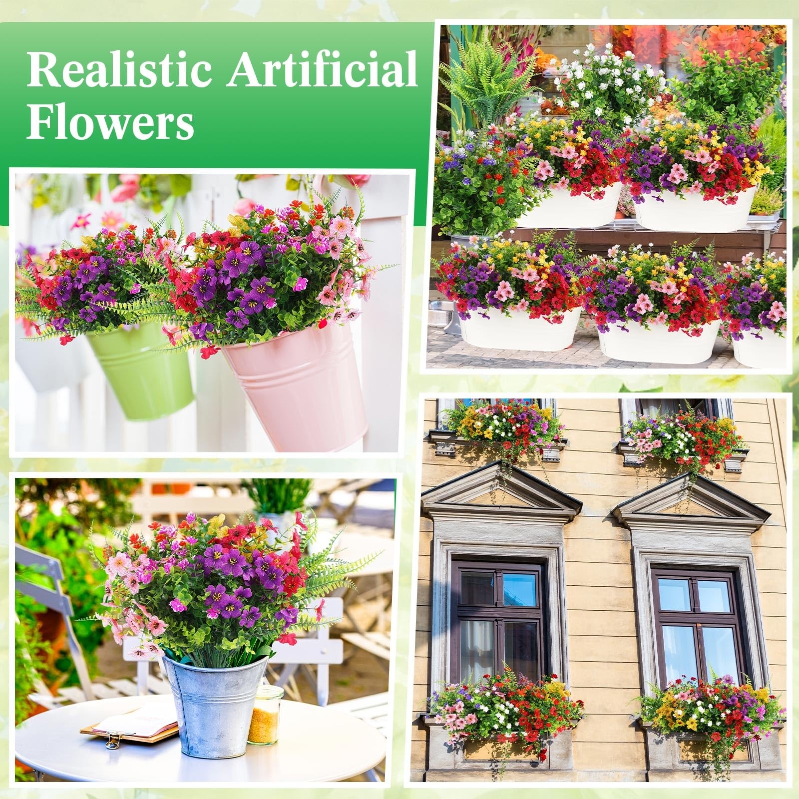 60 Bundles Outdoor Artificial Flowers Bulk: Artificial Plants 15 Styles UV Re…