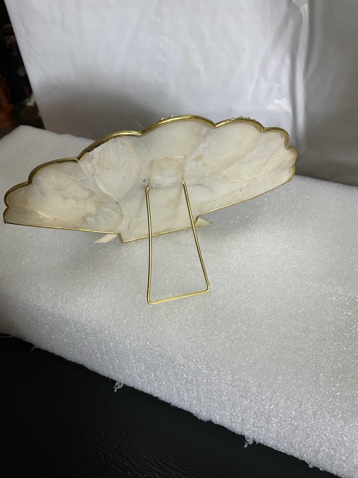MC Coastal Capiz Shell Fan Trimmed with Gold Lace/Flowers Victorian Style Decor