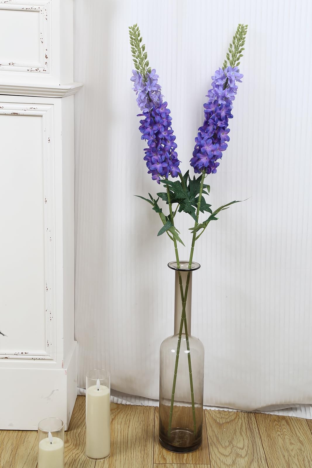 6PCS Delphinium Artificial Silk Flowers 29.5″ Purple Fake Flowers Long Stem F…