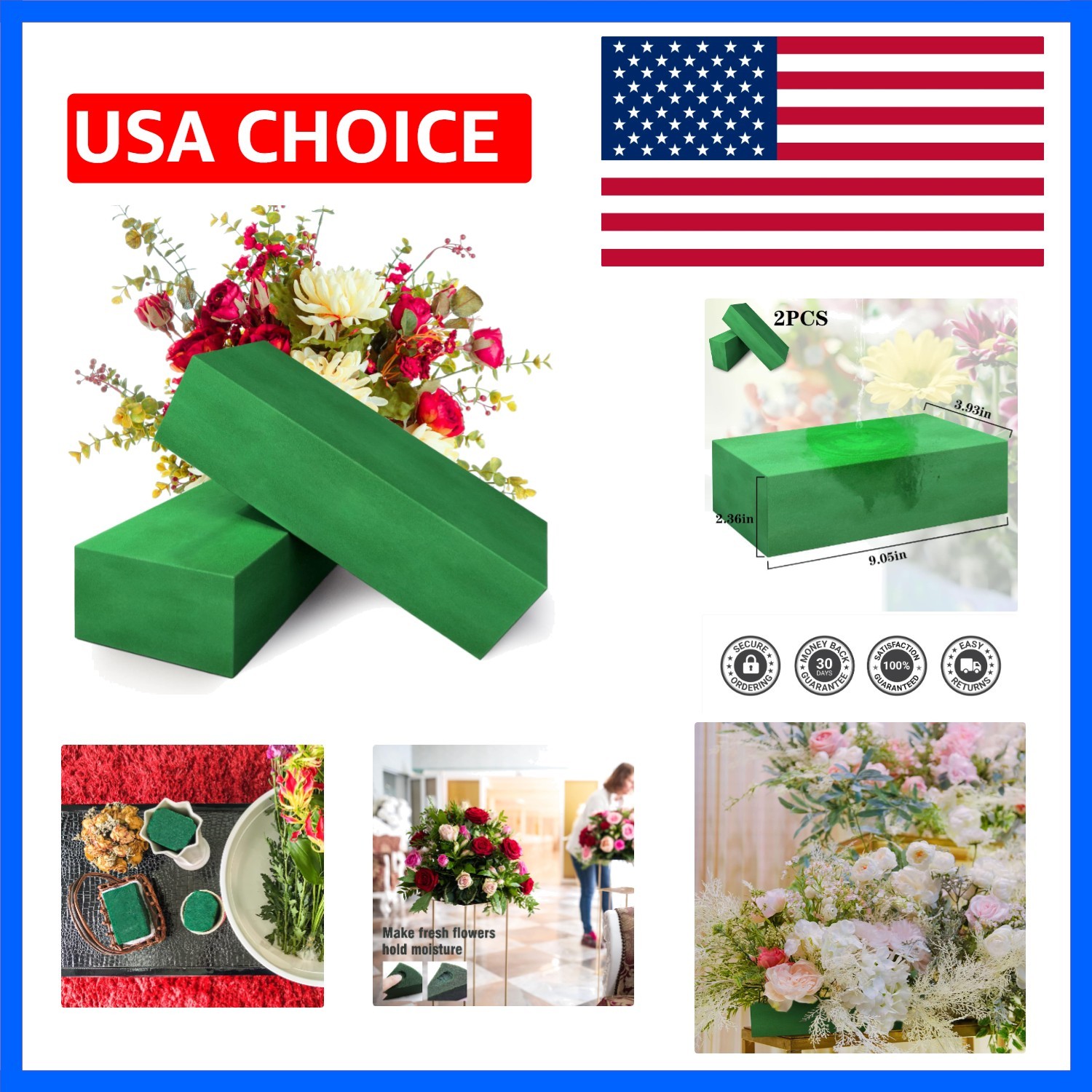 Pack of 2 Large Size Floral Foam Blocks for Fresh and Artificial Flowers 9” L…