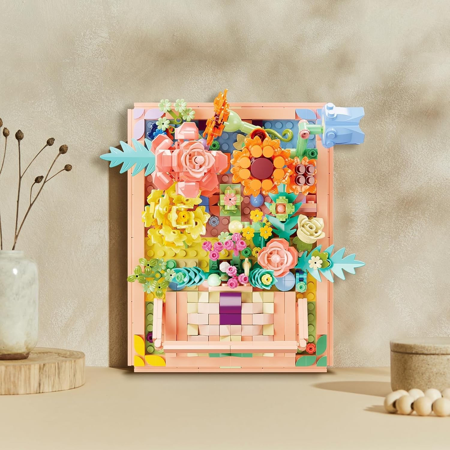 Flowers Building Set for Women – Lego-Compatible 4 in 1 3D Flower Picture Frames