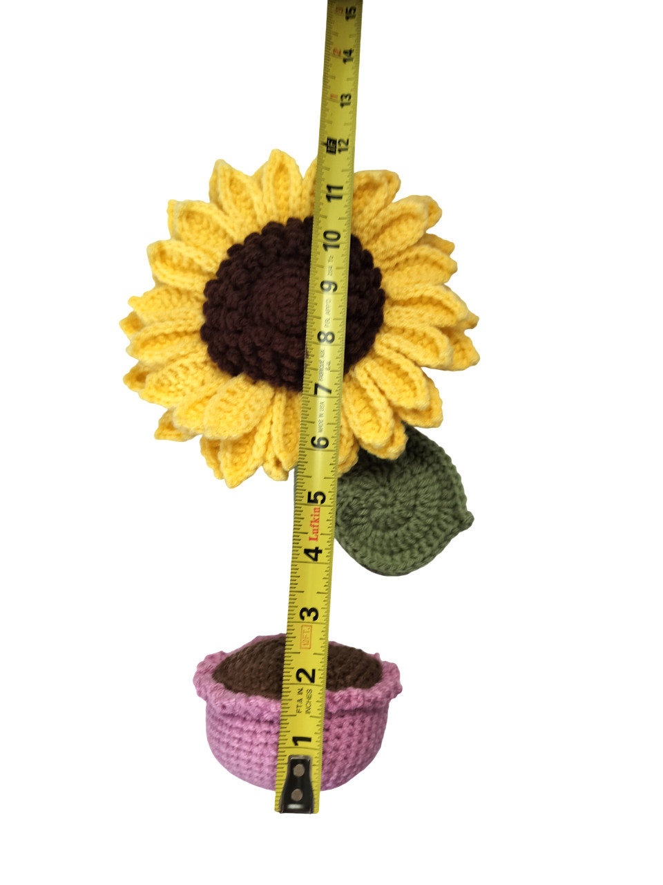 SUNFLOWER IN POT CROCHET HANDMADE Size Medium Free Standing Purple Pot
