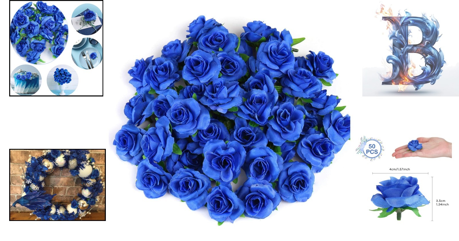 50pcs Reusable Royal Blue Silk Flowers – Perfect for Bouquets & Centerpieces