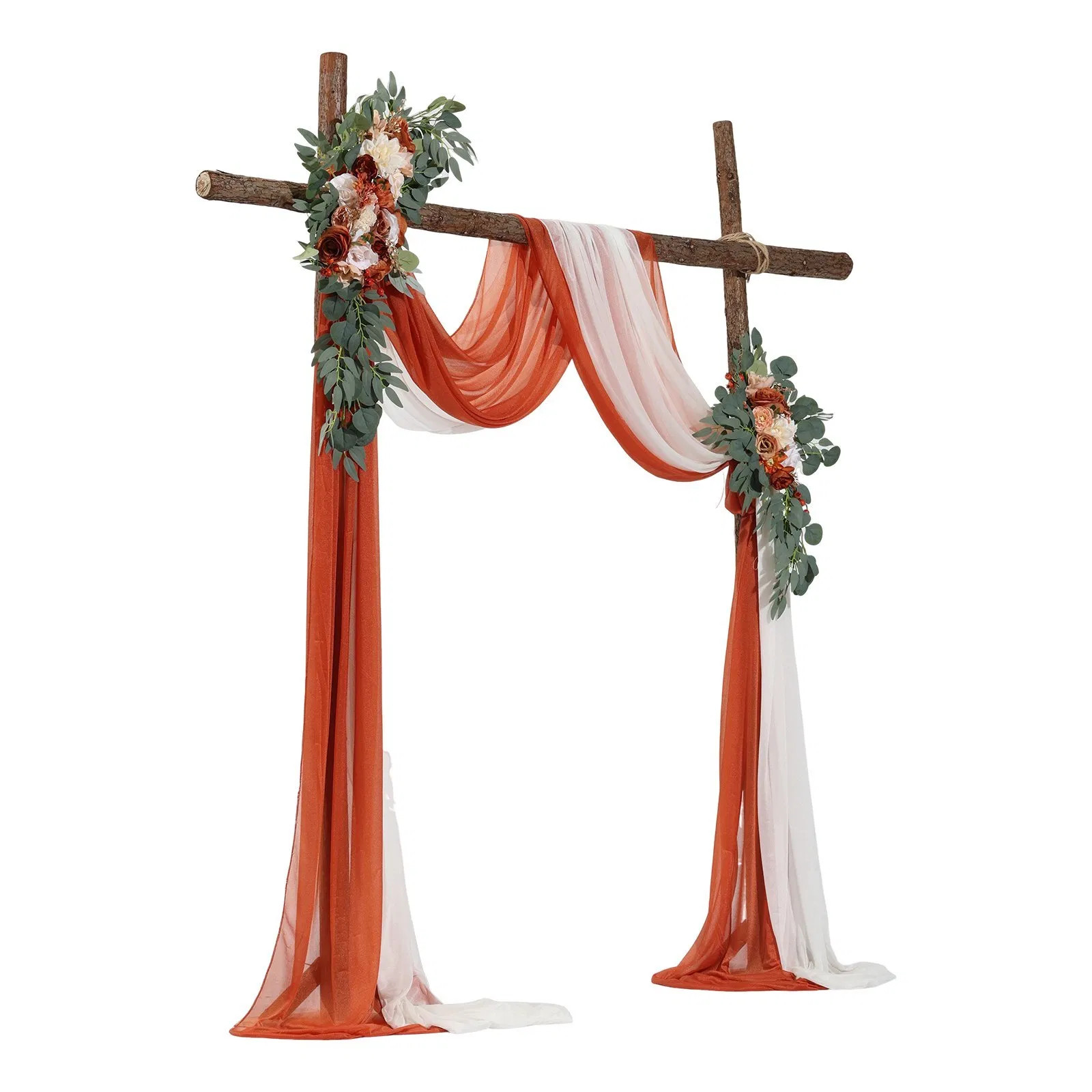 Artificial Wedding Arch Flowers Kit, Orange Wedding Arch Flowers with Drapes Ki