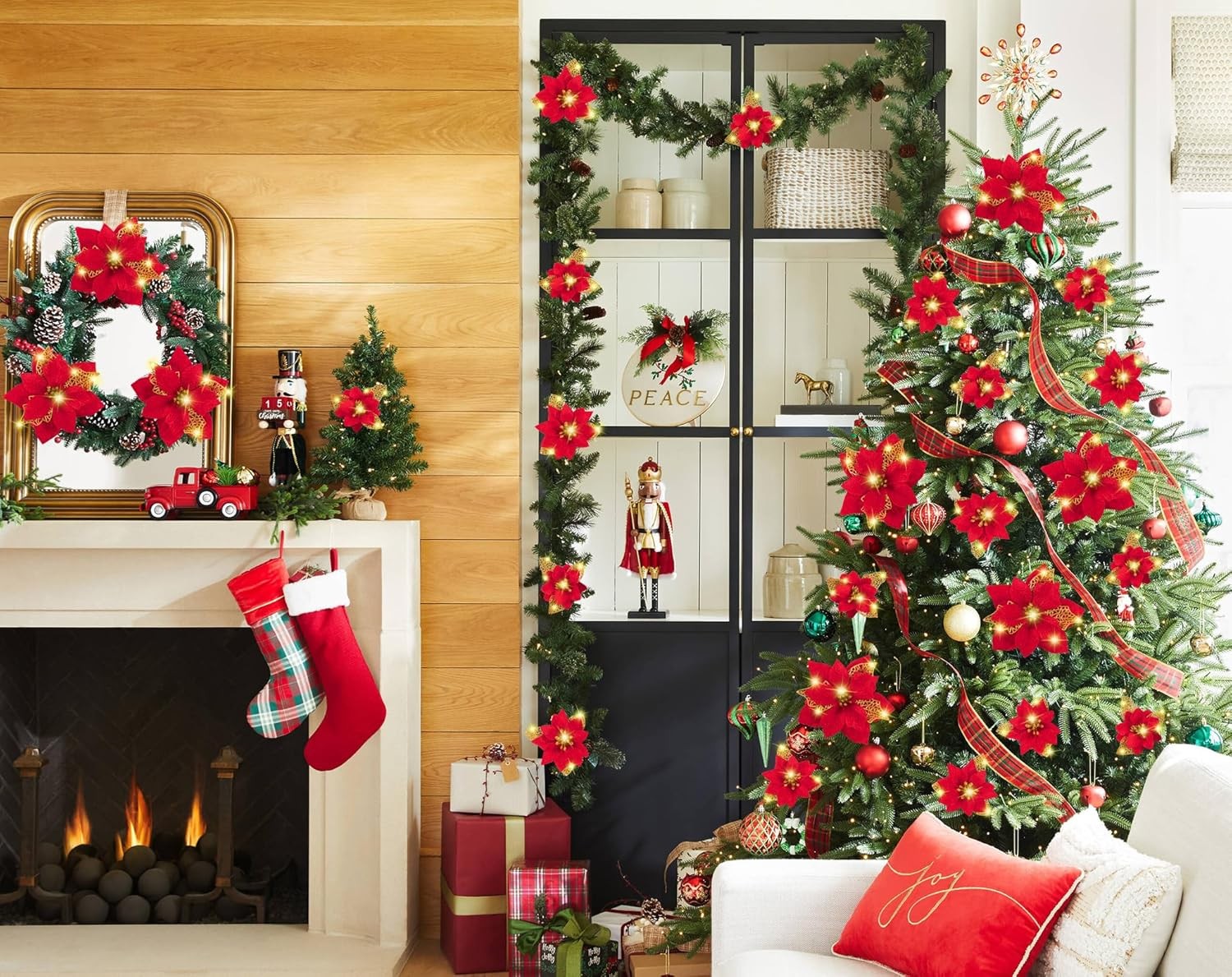 Geefuun 28PCS Christmas Tree Decorations: Poinsettias Artificial Flowers…