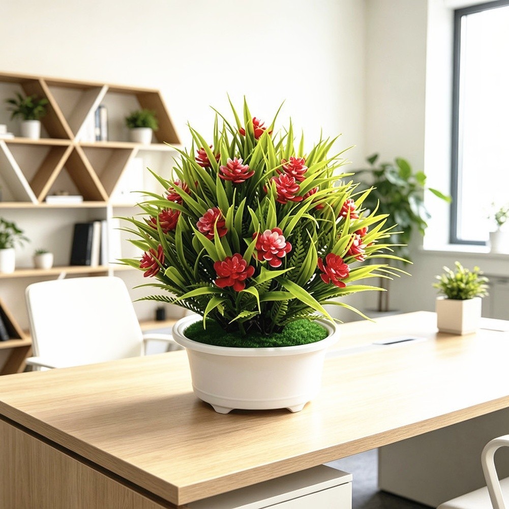 Vibrant Artificial Rose Plant in Pot 17 cm Wide for Indoor Table Centerpiece