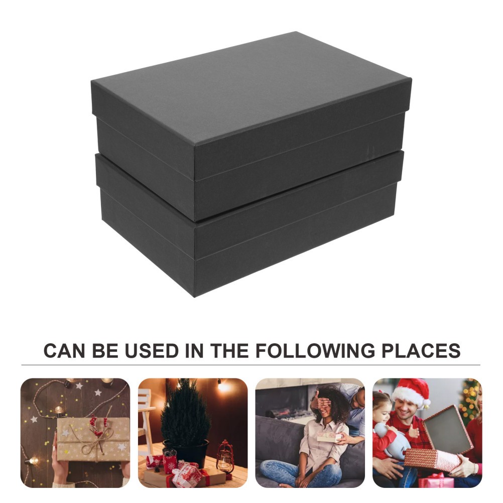 2Pcs Reusable Kraft Paper Rectangle Gift Boxes Black for Party Valentine Floral