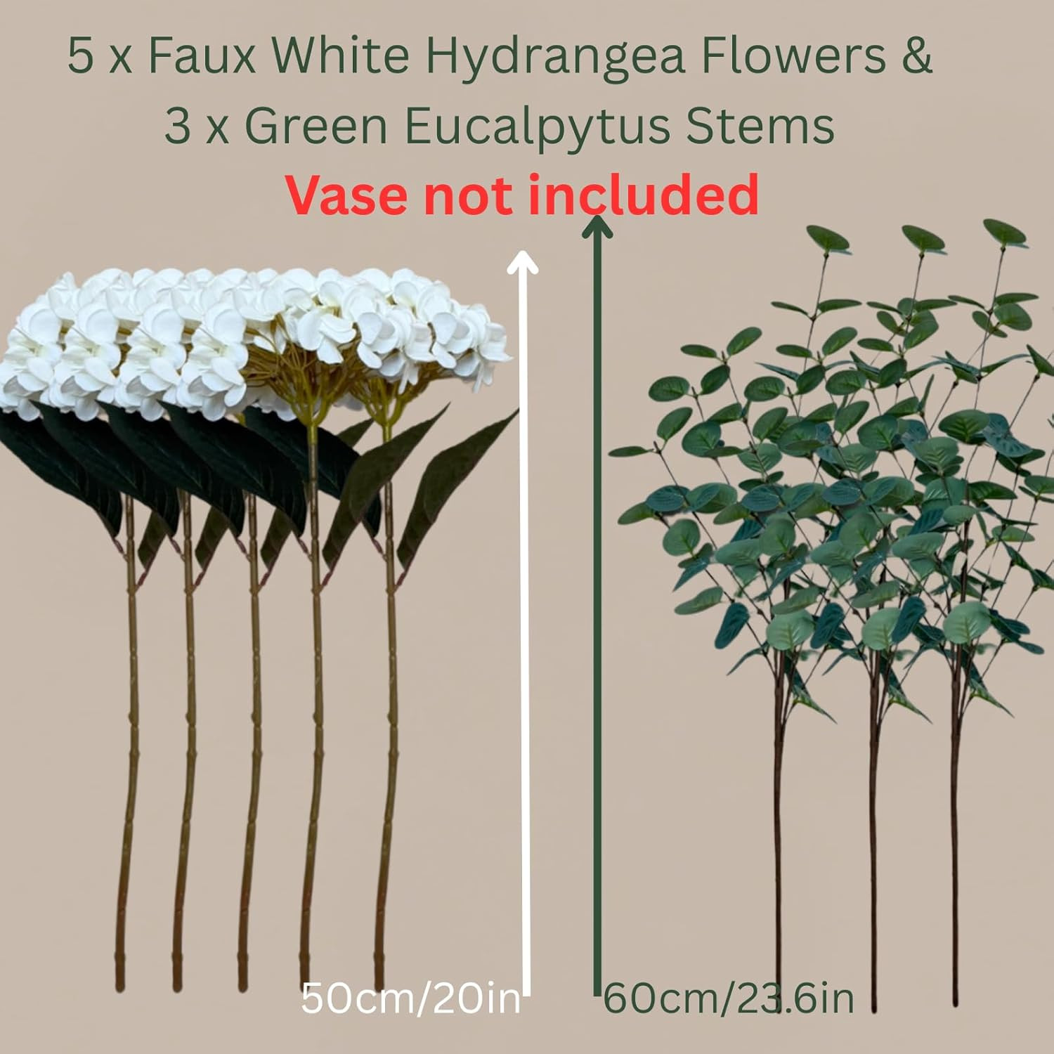 Real Touch White Faux Hydrangea and Eucalyptus Arrangement, Faux Floral Arrangem