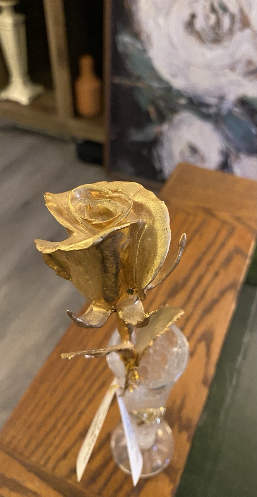 Real Rose Dipped In 24k Gold with Crystal Vase