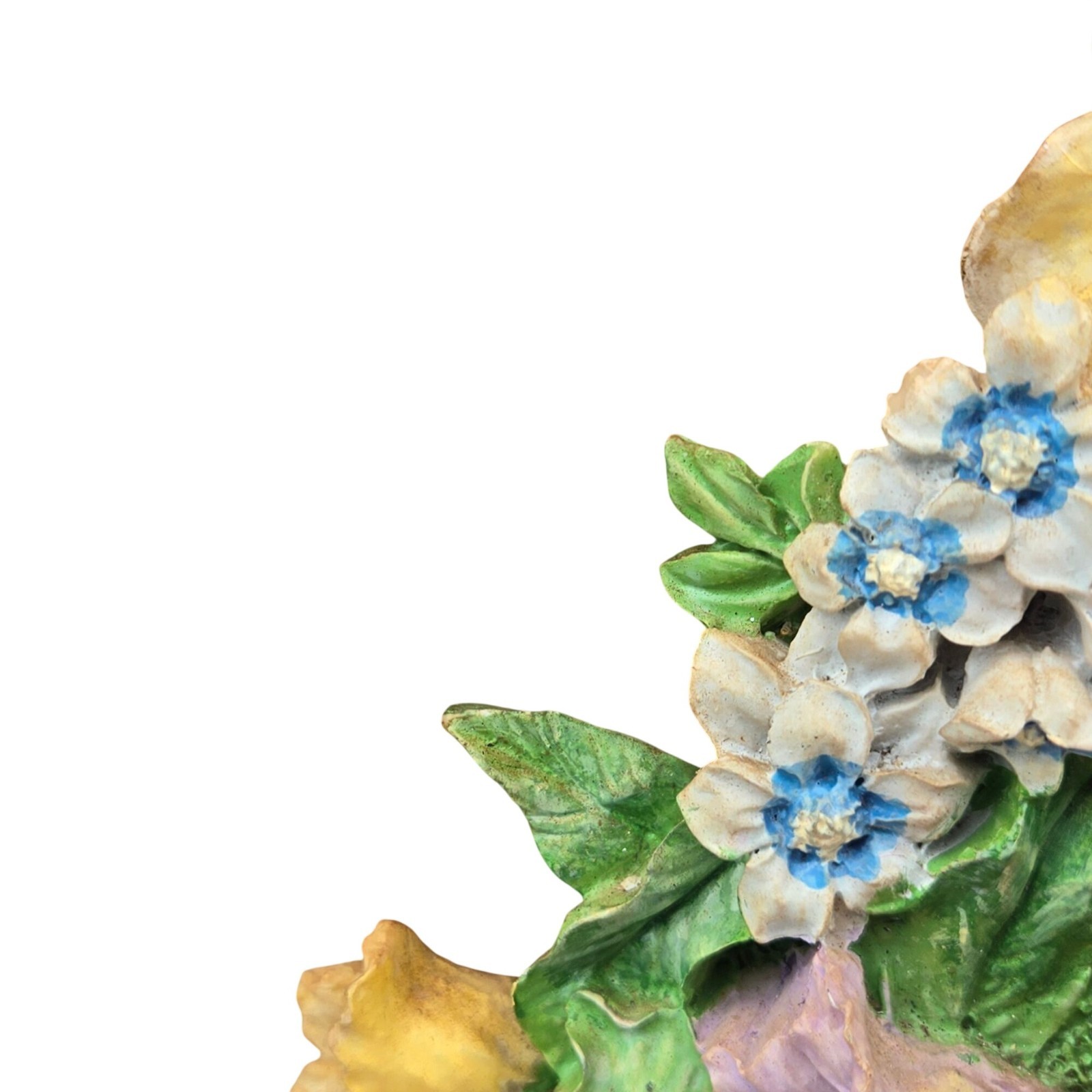 Vintage Flower Arrangement Doorstop Shabby Cottagecore Floral White Blue Ribbon