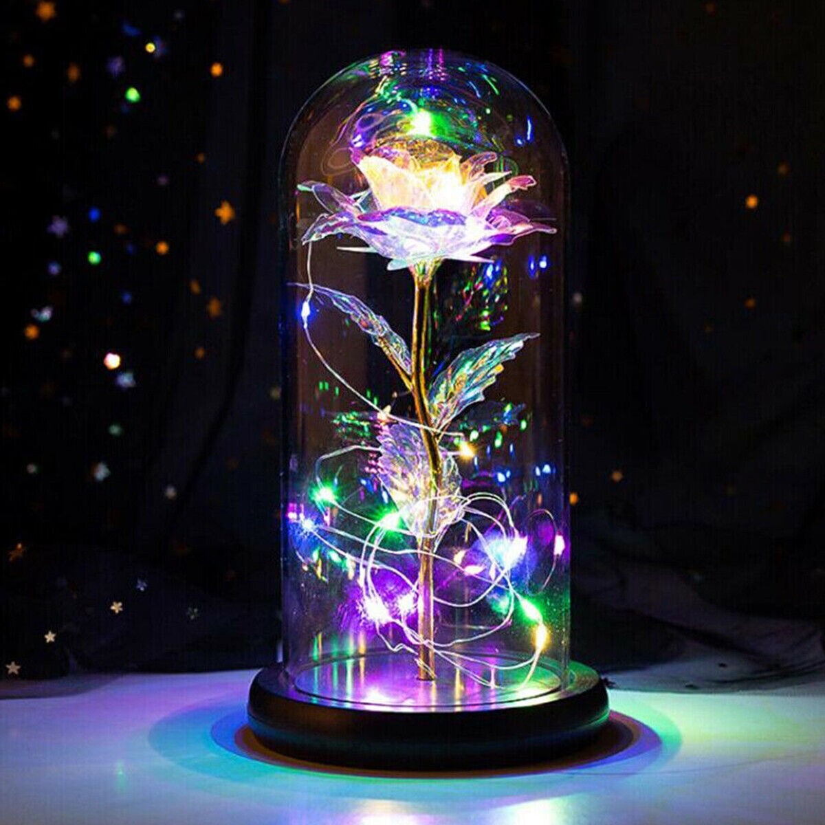 Brand New – Crystal Galaxy Enchanted LED Glass Forever Rose Home Decoration Gift