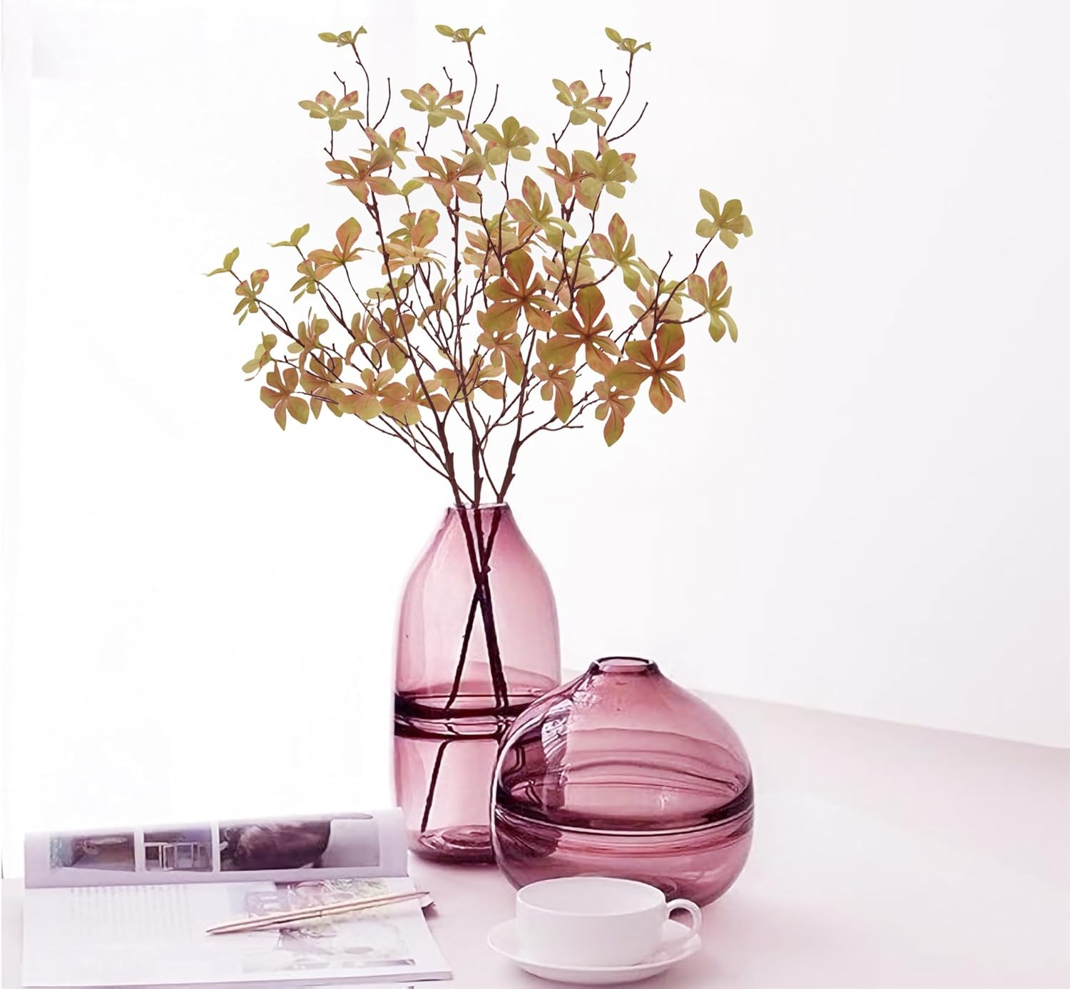3PCS Artificial Fall Stems Faux Branches with Leaves for Vase Fake Plants for Ho