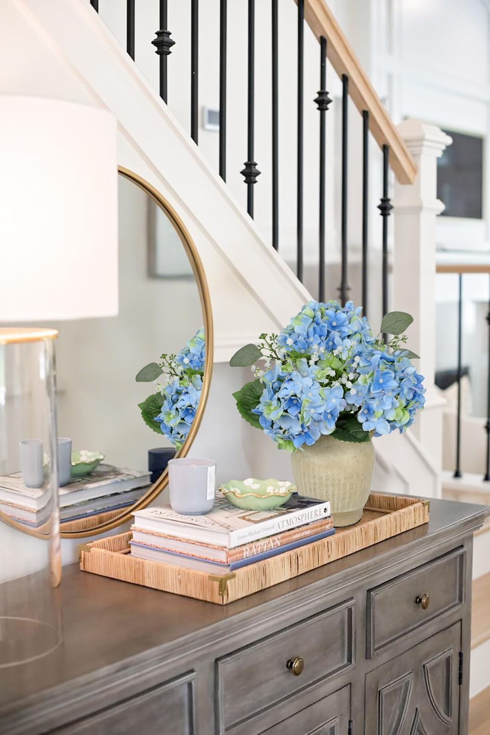 Artificial Blue Hydrangea in Pot with Vintage Ceramic Vase, Potted Hydrangea …