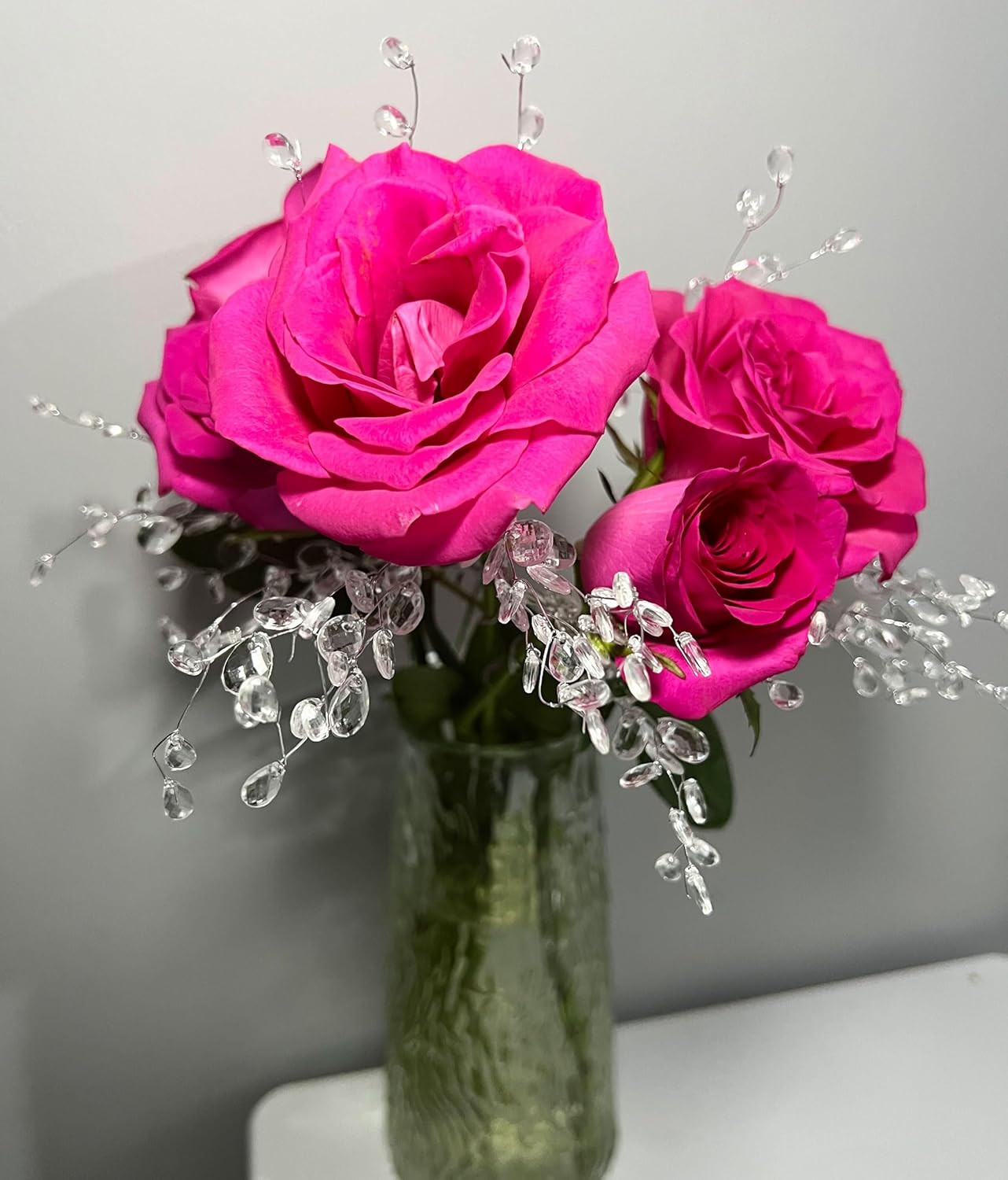 50 Stems Artificial Bouquet, Craft Acrylic Flower Wire Stem Water Drop White Pea