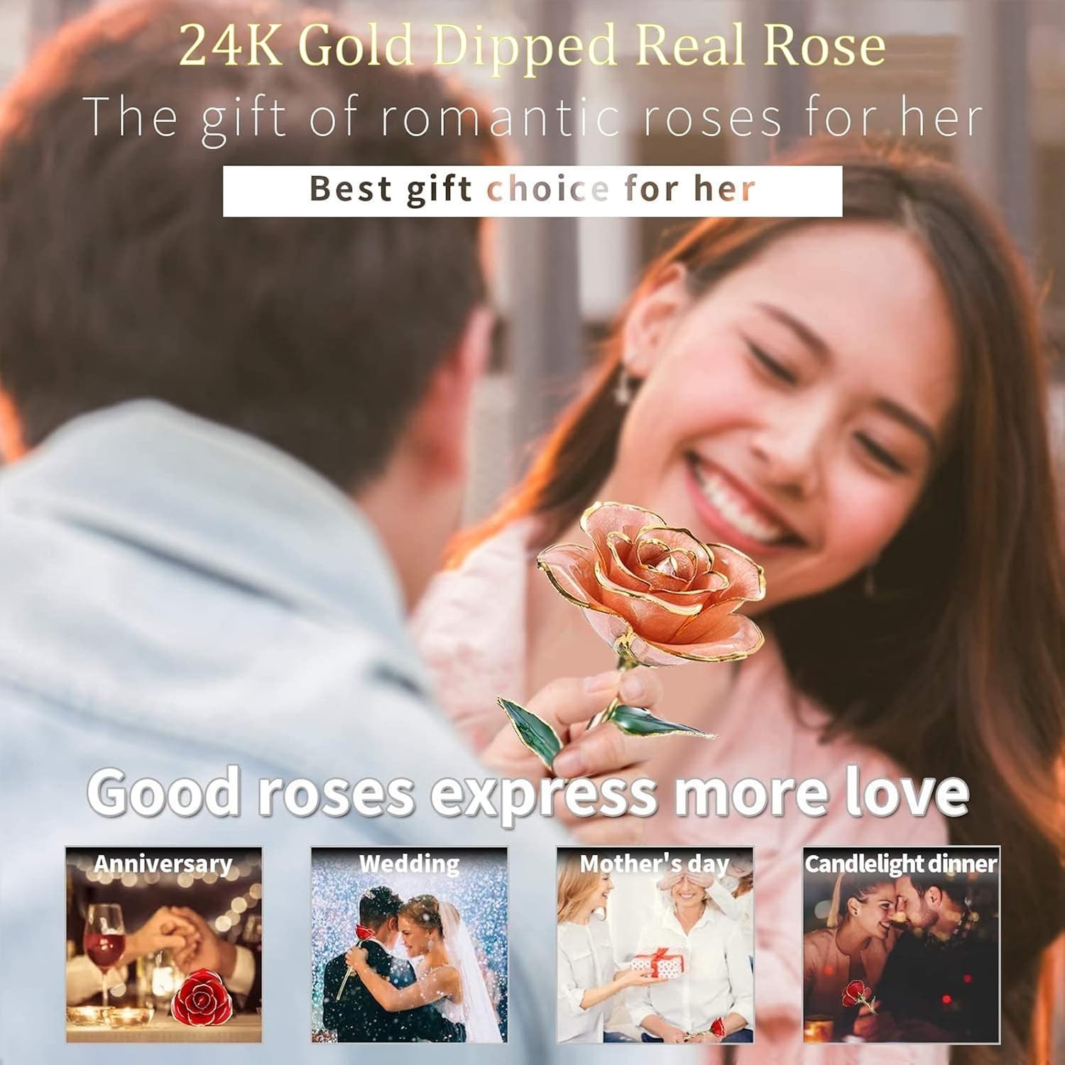 24K Gold Rose, Gold Dipped Rose Made from Real Rose Best Gifts for her and Gr…