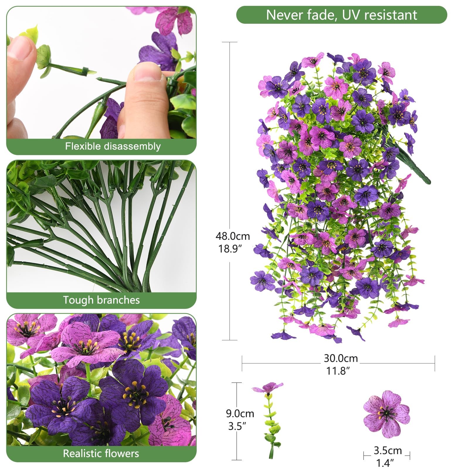 2Pcs Artificial Fake Hanging Flowers for Outdoors UV Resistant Artificial Pla…