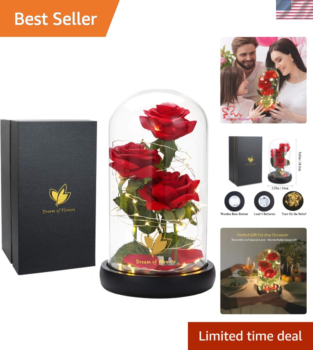 Stunning Red Silk Rose in LED Glass Dome – Ideal Anniversary and Birthday Gift
