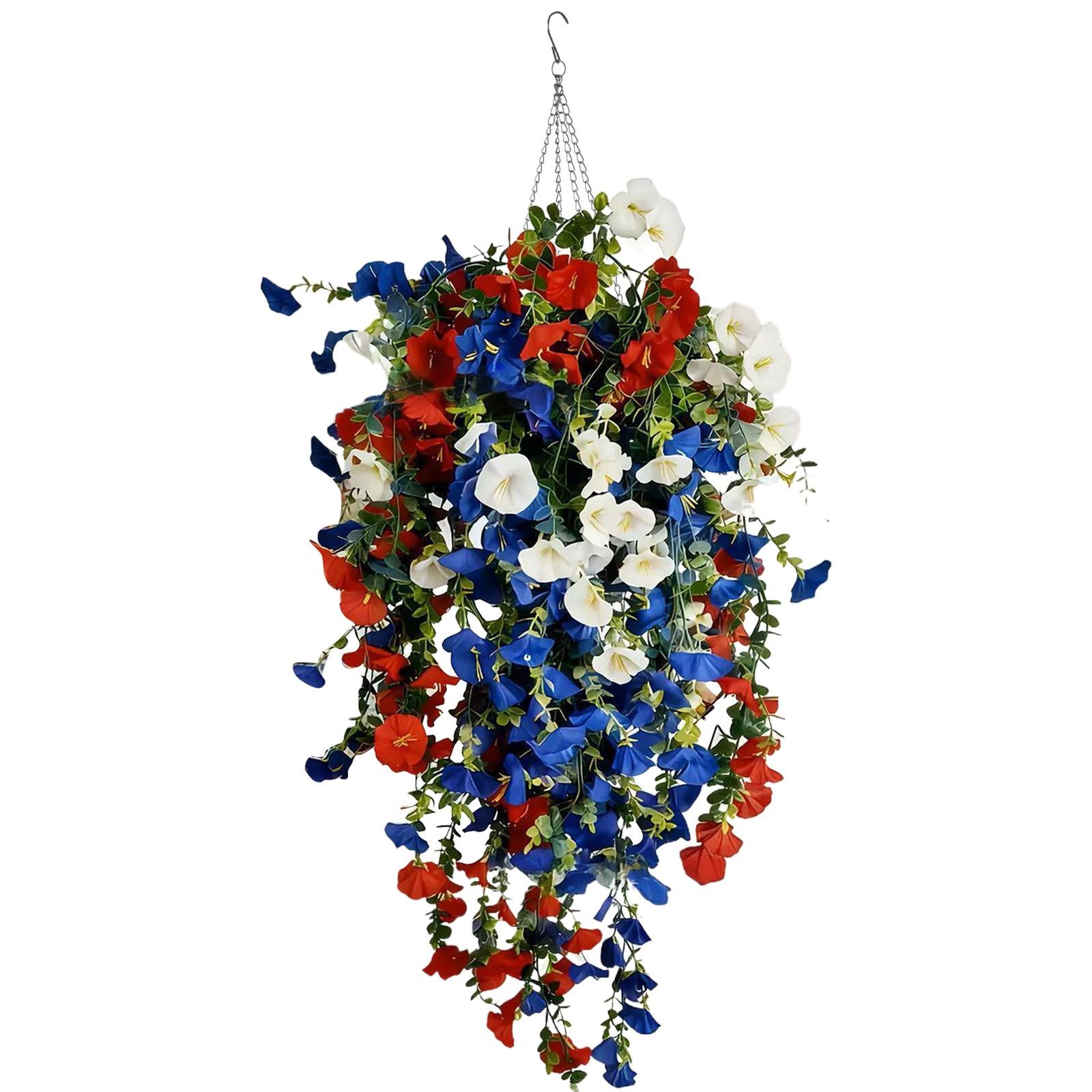 2026 Red White Blue Hanging Flowers Patriotic Faux Basket 4th July Porch Decor