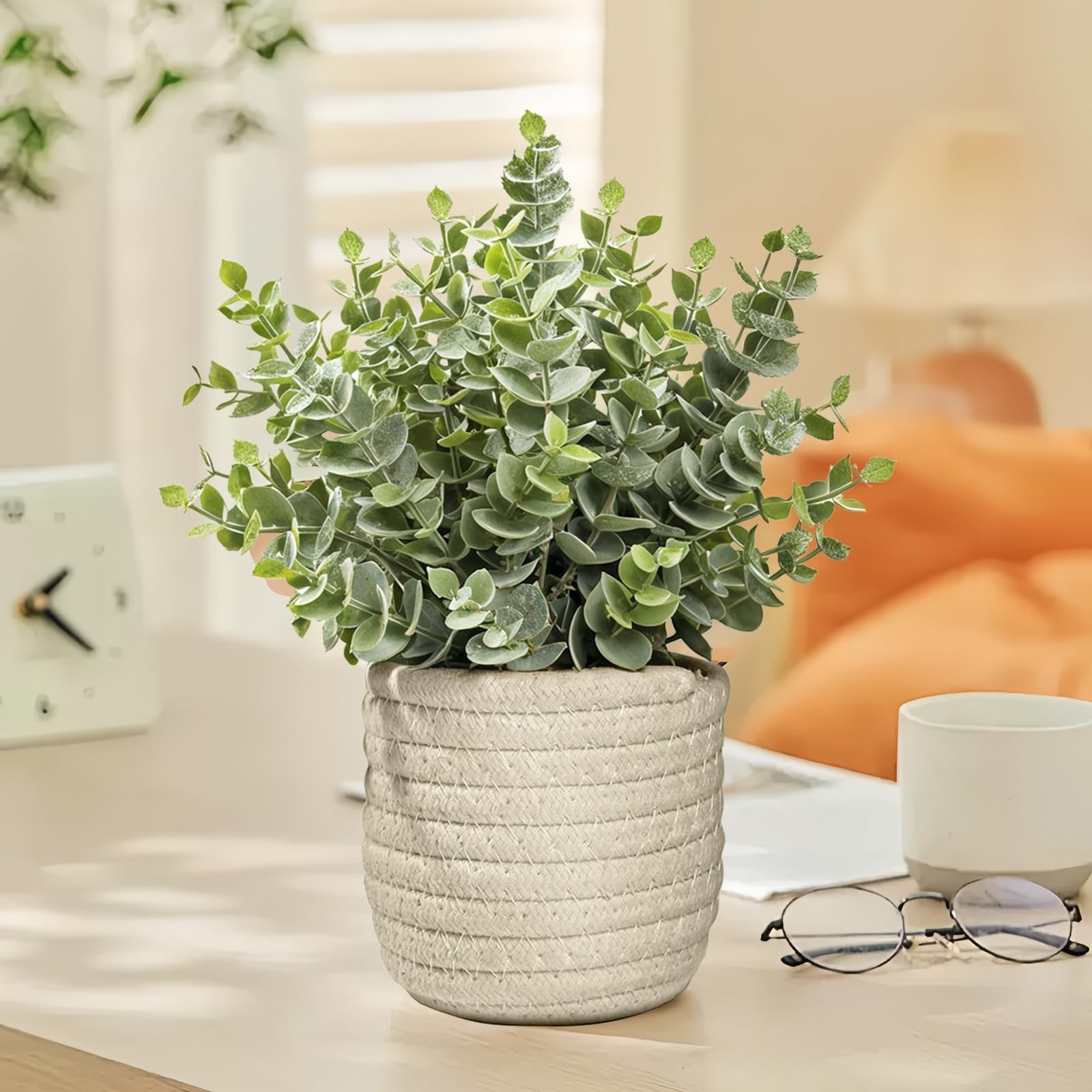 Fake Eucalyptus Potted Plants Artificial Greenery Weave Basket Indoor