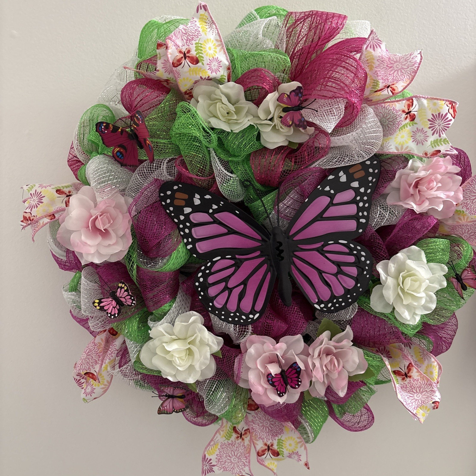 Pink Butterfly Door Wreath New Handmade 20”