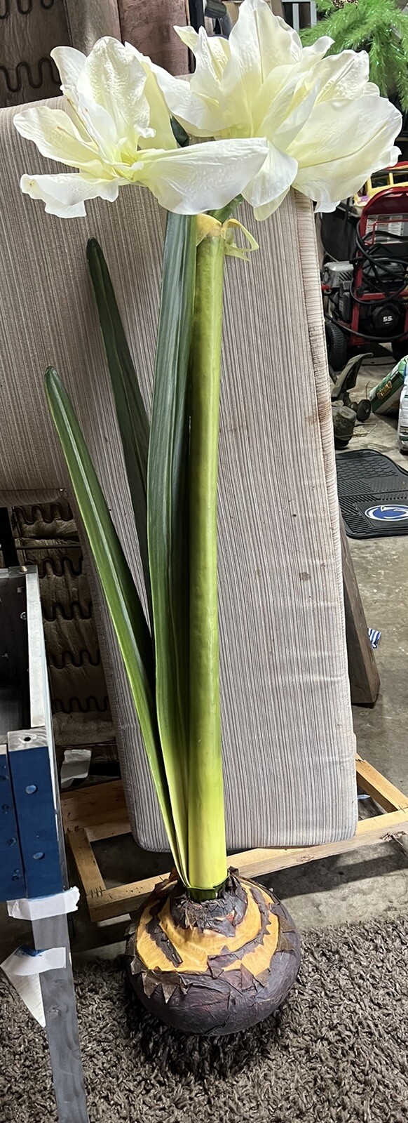 5ft Tall Silk White Iris, Amaryllis??Silk Flower Stem In Bulb. Free Standing