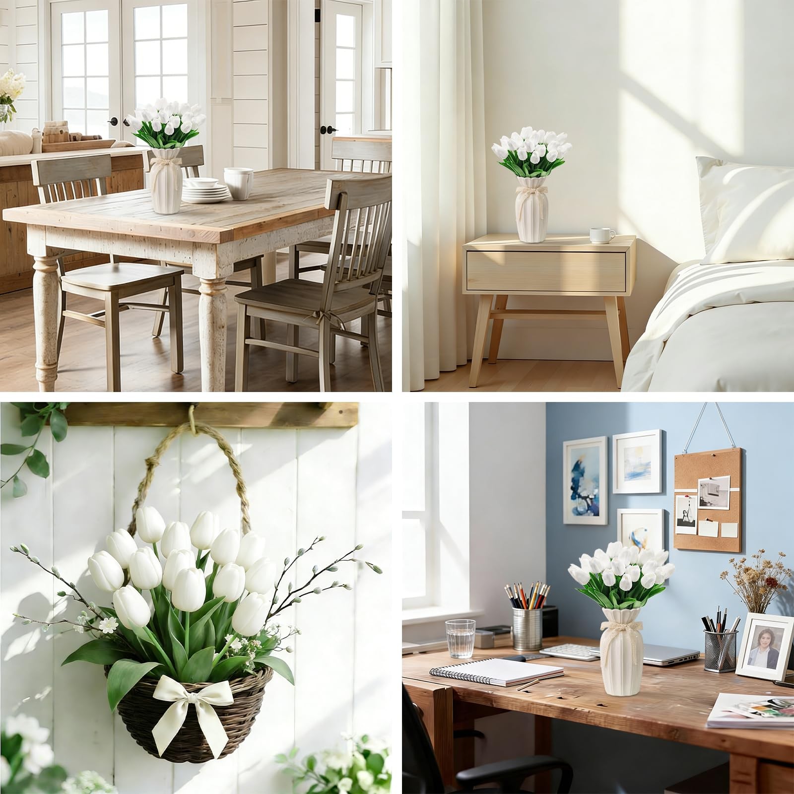 25 PCS White Tulips Artificial Flowers Real Touch Faux Bouquets Spring Wedding