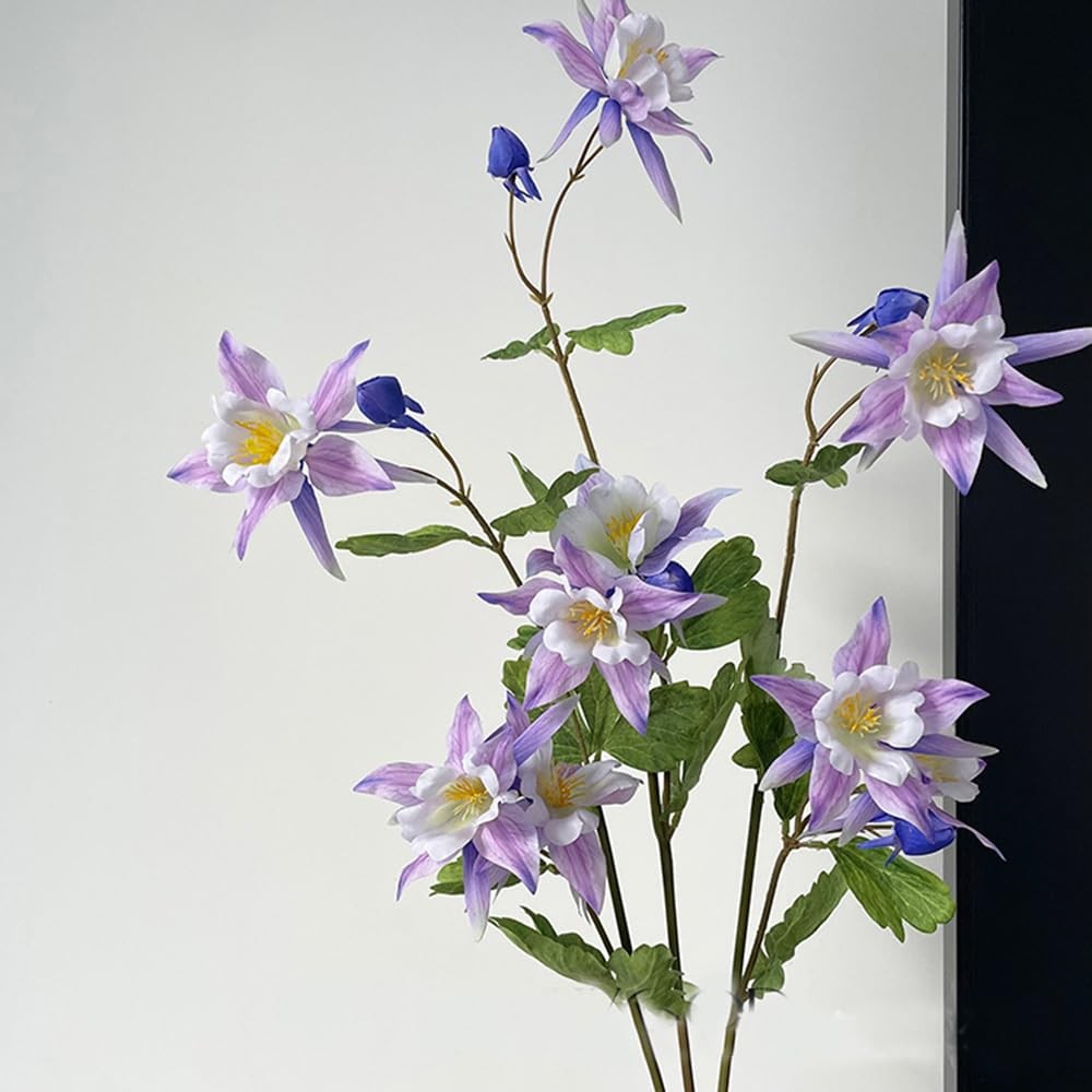 3Pcs Columbine Artificial Flowers Stem 23.6In Fake Clematis Greenery Branches…
