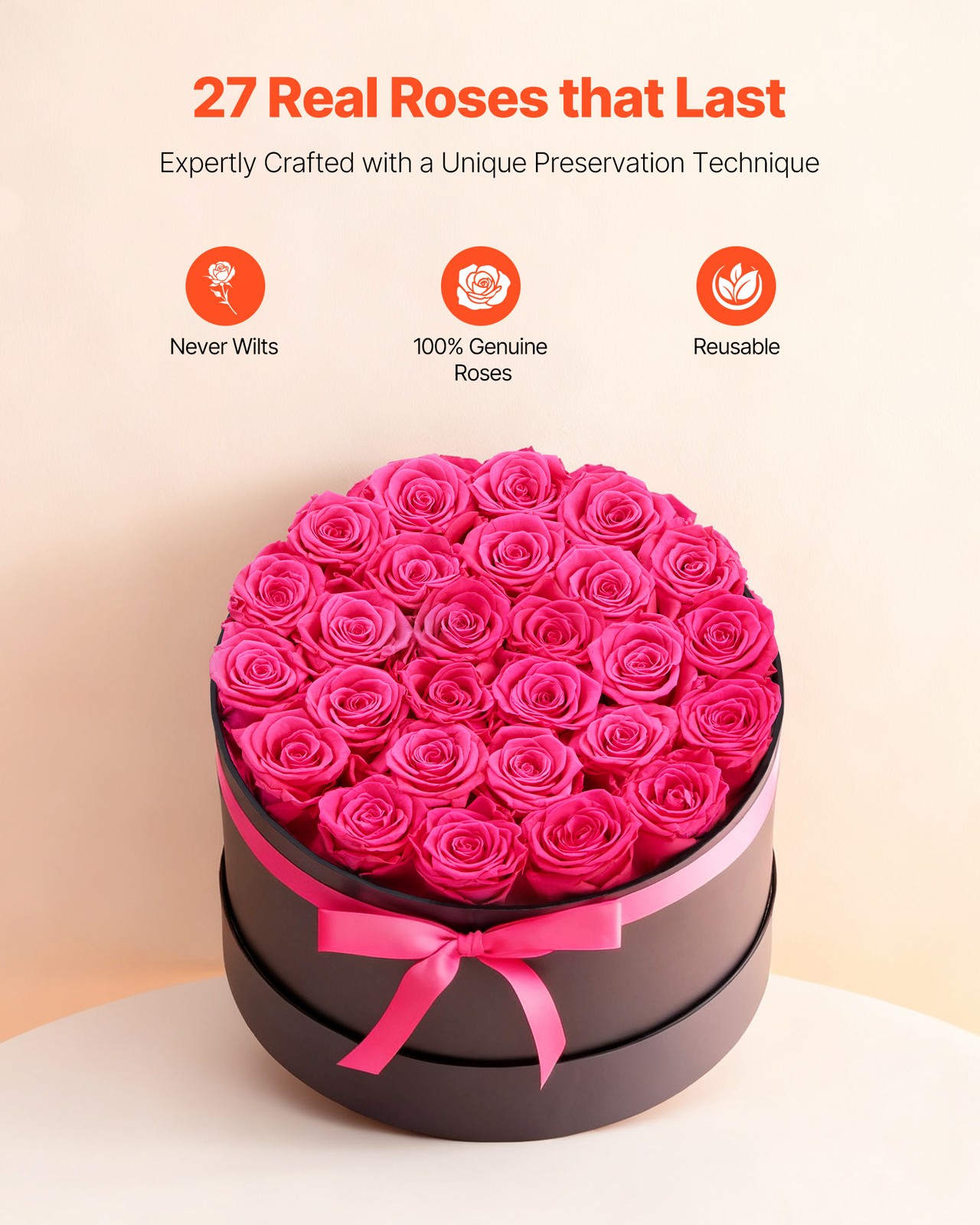 VEVOR Forever Flowers 27 Preserved Roses Round Box Eternal Bouquet Rose Red