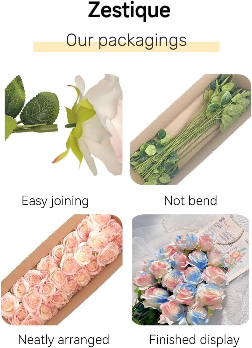 Pink Blue Mix Artificial Roses Fake Flowers Not Bend the Peduncle with Stems for