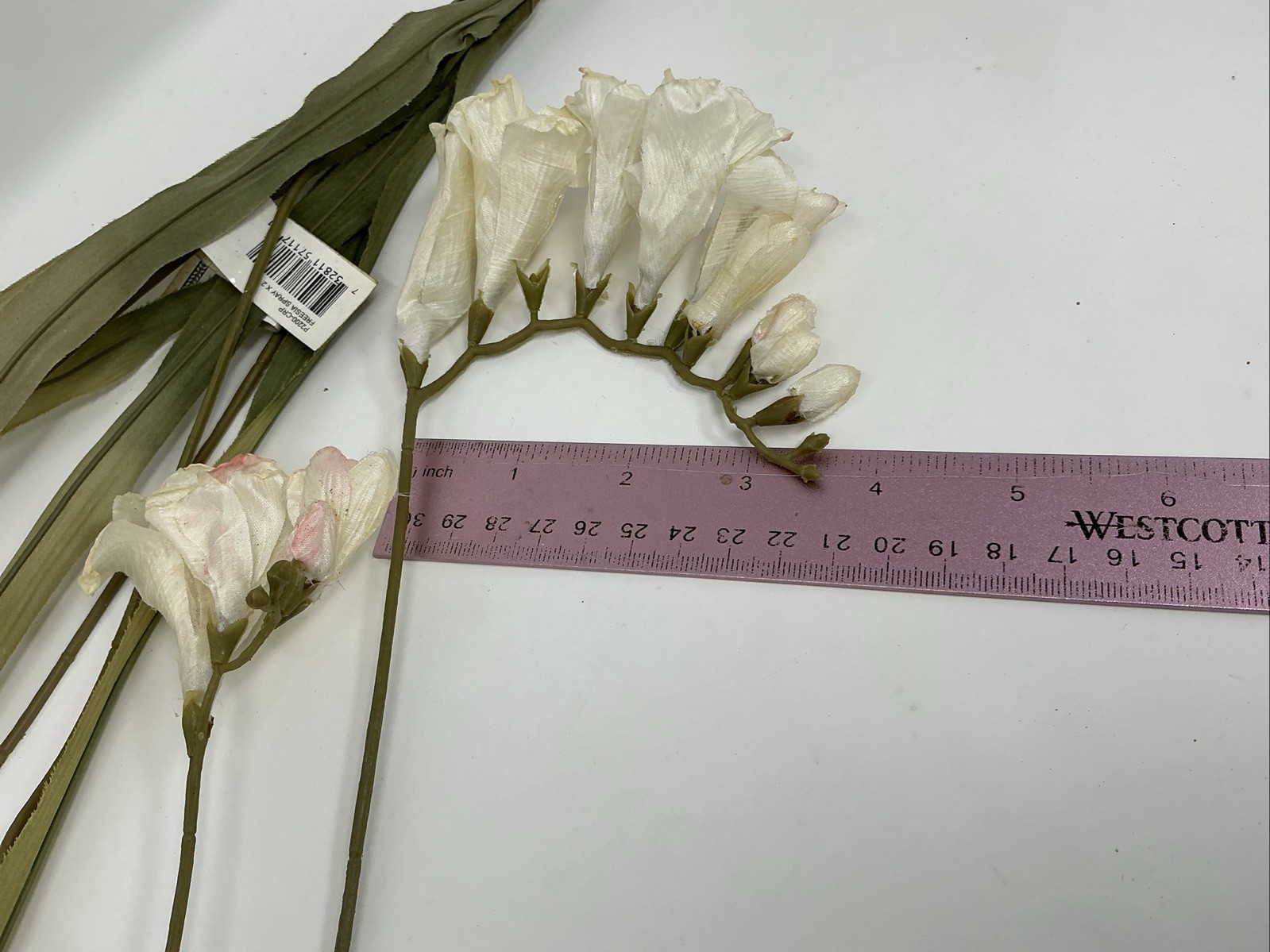 Freesia Spray Floral Pick 30” Long White w Pink Ends 3 Picks Vase Filler NOS