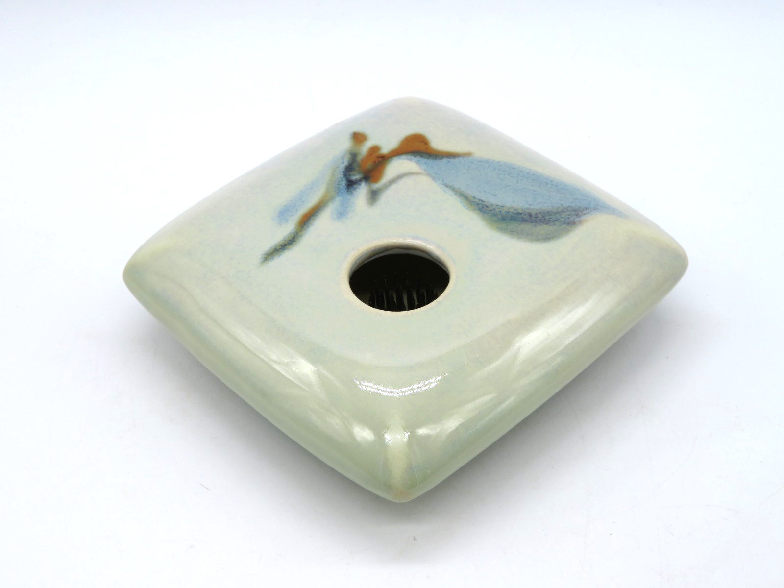 VTG Georgetown Pottery USA Ikebana square Flower Vase with Frog abstract pattern