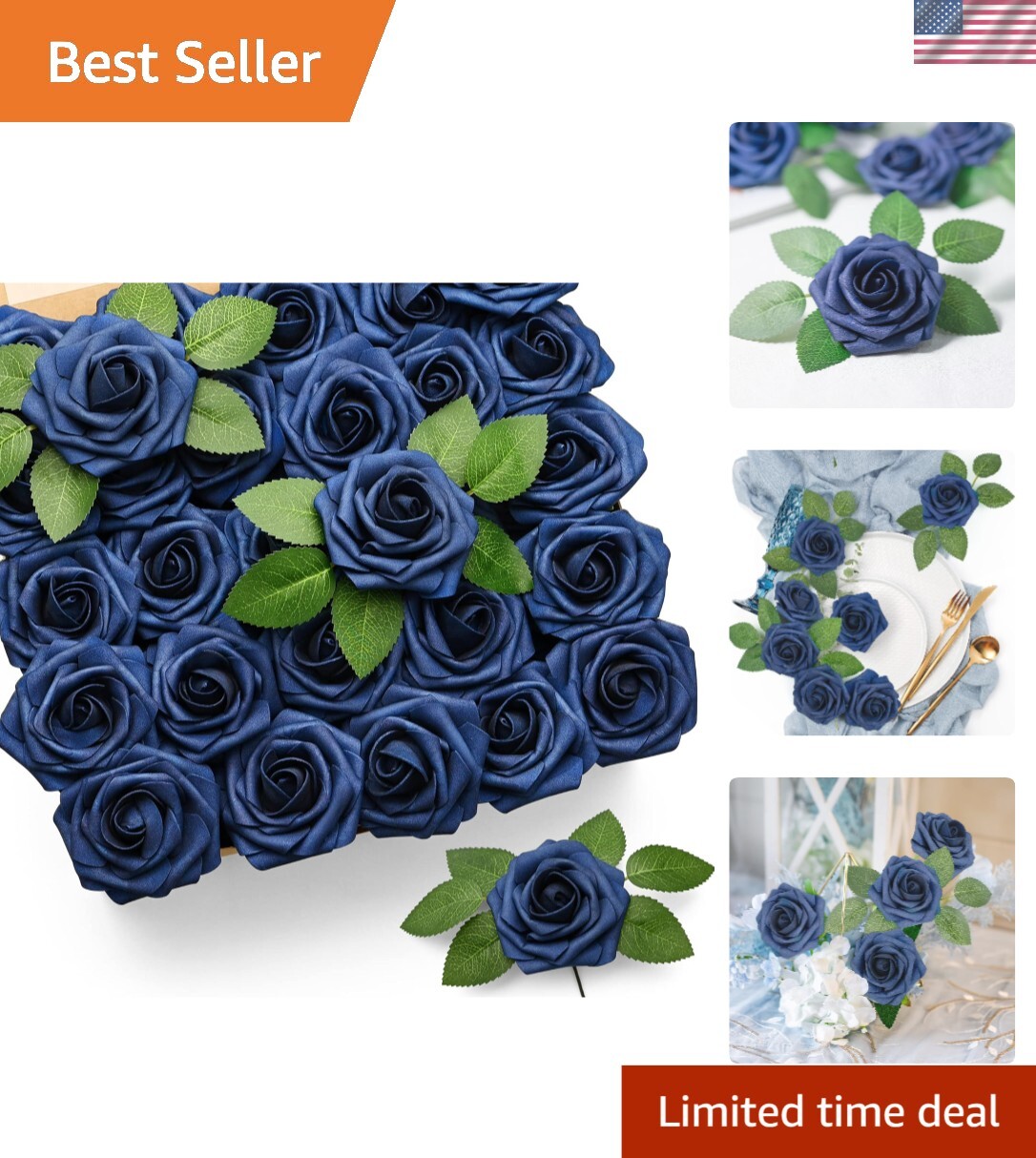 Lifelike 50 Pcs Navy Blue Faux Roses – Ideal for DIY Weddings and Home Decor