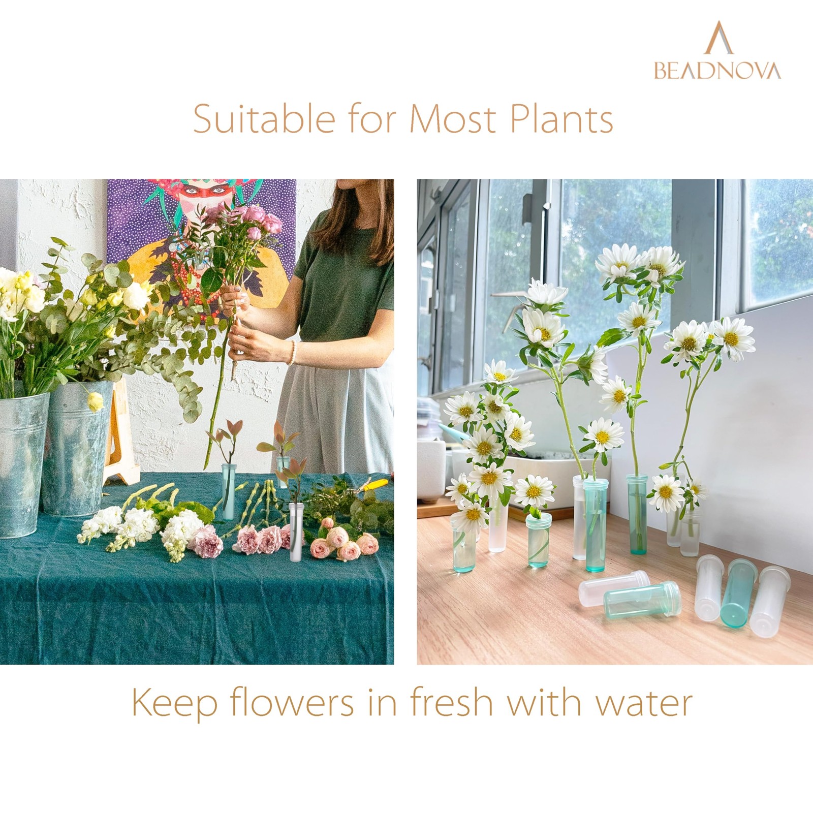 BEADNOVA Floral Water Tubes 2.8 Inch Plastic Water Tubes for Floral Flower Vials