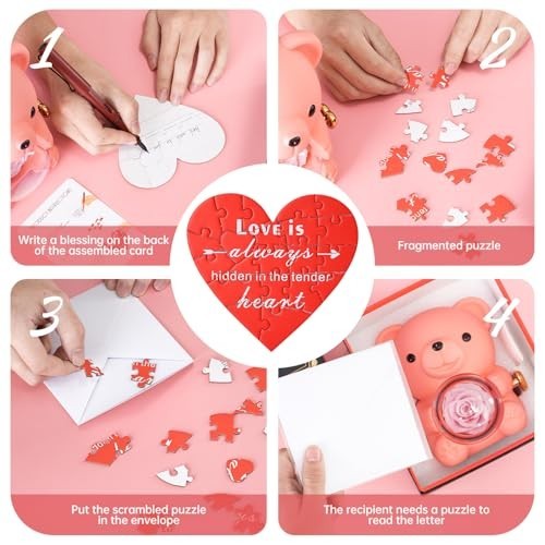 Adorable Teddy Bear with Real Preserved Rose – Elegant Gift Box for Mother’s Day
