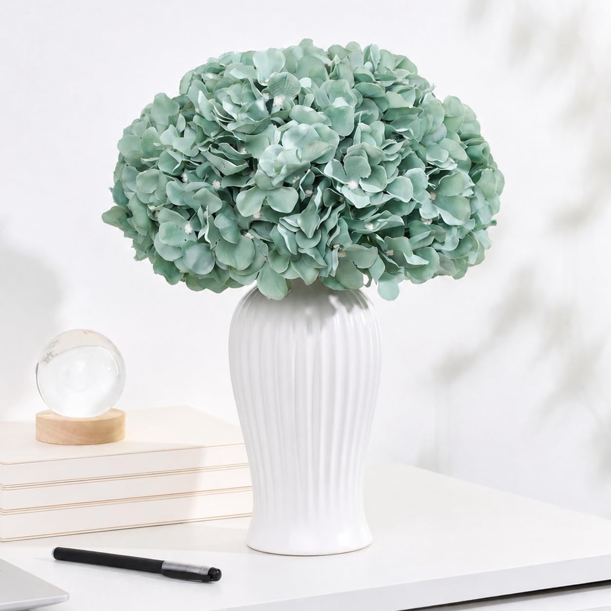 100ct Sage Green Artificial Hydrangea Blooms – Lush Silk Floral Wedding Decor