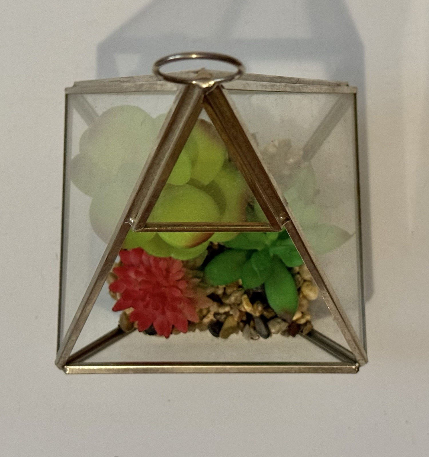 Geometric Pyramid Terrarium Hanging/Tabletop Planter Artificial Succulents