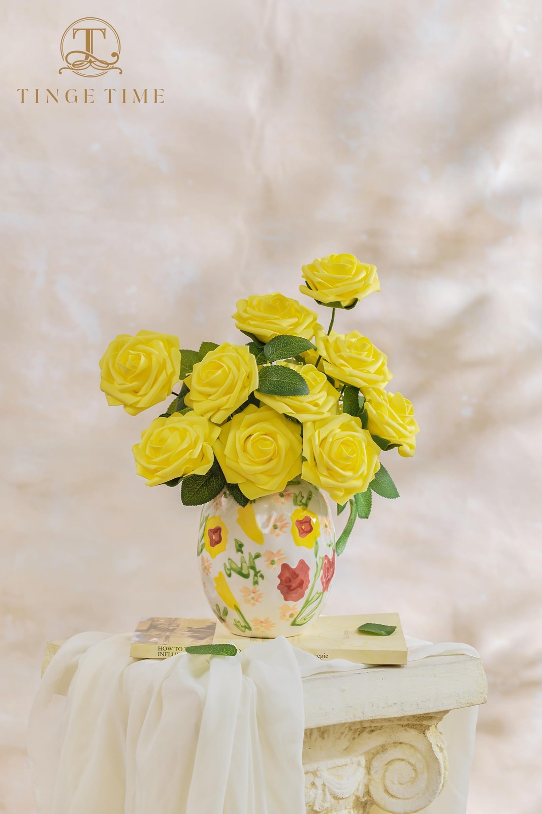 25 PCS Yellow Artificial Foam Rose Flowers Realistic DIY Wedding Bouquet